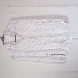 beachlunchlounge White Red Heart Microprint Long Sleeve Button Up Size Small